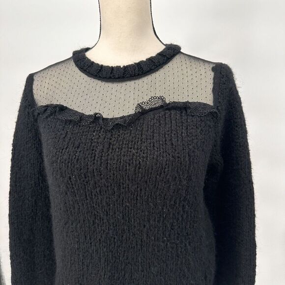 Zara Long Sleeve  Cropped Sweater Chunky Knit Black Size Medium Mesh‎ - Picture 4 of 16